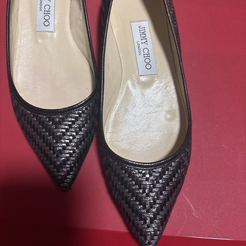 JIMMY CHOO Ballet Flats Point Toe Black Silver Size 36.5/6.5 - Picture 2 of 14